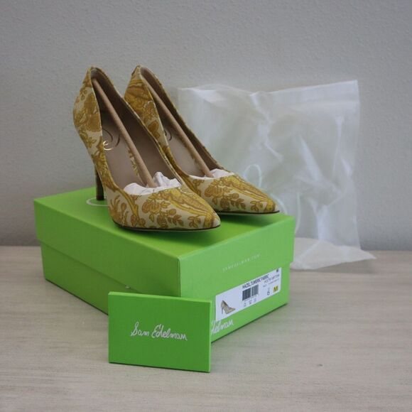 Sam Edelman H37918F704 Sz 6 Hazel Tumeric Fabric Pointed Toe High Heel Pumps $14 - Picture 1 of 14